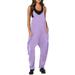 Soighxzc Jumpsuit for Women V Neck Spaghetti Strap Loose Overalls with Pocket Casual Solid Color Taper Pants Playsuit Summer Sleeveless Rompers Purple XL