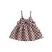 IZhansean Toddler Baby Girls Sling Dresses Front Bowknot Halter Checkerboard Summer Sundress Princess Casual Dress Coffee 12-18 Months