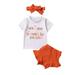 Clothes For Baby Toddler Girls Outfit Kids Outfit Pumpkin Letters Prints Top Shorts Hairband 3Pcs Set Outfits For 12-24 Months