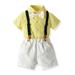 TUOBARR Set Clothes for Toddler Boy Baby Boys Gentleman Outfit Suits Infant Boys Short Pants Set Short Sleeve Shirt+Suspender Pants+Bow Tie Yellow 18-24 Months