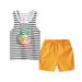 Little Child Boy S Suit Striped Top Suit Shorts Suit Summer Sleeveless Rabbit Cartoon Pattern Suit Y 120