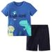 Toddler Baby Boy Dinosaur Print Short Sleeve Sets Outfits Shorts Solid Collar Shirt Top Suits Birthday Park Holiday Beach Sets Blue 120