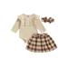 GXFC Baby Girl Fall Outfits Clothes 6M 9M 12M 18M 24M Newborn Girl Long Sleeve Romper Tops and Plaid A-line Skirt and Headband 3Pcs Casual Autumn Clothing for Infant Girl