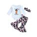 Asashitenel My 1st Halloween Baby Girls 3PCS Pants Sets Long Sleeve Ruffle Romper Bat Print Flared Pants Headband Sets