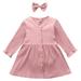 YDOJG Baby Toddler Girls Outfit Set Autumn Winter Long Sleeve Ribbed Dress Princess Dress Headbands Outfits For 3-4 Years