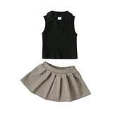 IZhansean 2Pcs Toddler Baby Girls Summer Clothes Sleeveless Lapel Vest Tank Top + Pleated A-Lined Skirt Outfits Black 12-18 Months