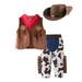 Kids Toddler Baby Boys Sleeveless Western Cowboy For Kids Children Vest Hat Scarf Pants 4Pcs Set Party Fantasia Dress Up Coffee 90