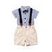 Newborn Infant Baby Boys Gentleman Outfits Short Sleeve Button Down Bow Tie Shirt+Bib Pants Overalls Clothes Set Formal Suits