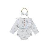IZhansean 2Pcs Newborn Baby Girls Romper Long Sleeve Ruffle Bow Floral Print Jumpsuit Headband Infant Clothes White 12-18 Months