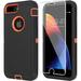 Compitable with iPhone 8 Plus Case iPhone 7 Plus Case + Tempered Glass Screen Protector Heavy Duty Protection Phone Case for iPhone 8 Plus & 7 Plus (Black Orange iPhone 8/7 Plus)
