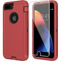 Compitable with iPhone 8 Plus Case iPhone 7 Plus Case + Tempered Glass Screen Protector Heavy Duty Protection Phone Case for iPhone 8 Plus & 7 Plus (Red Black iPhone 8/7 Plus)