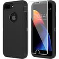 Compitable with iPhone 8 Plus Case iPhone 7 Plus Case + Tempered Glass Screen Protector Heavy Duty Protection Phone Case for iPhone 8 Plus & 7 Plus (Black iPhone 8/7 Plus)