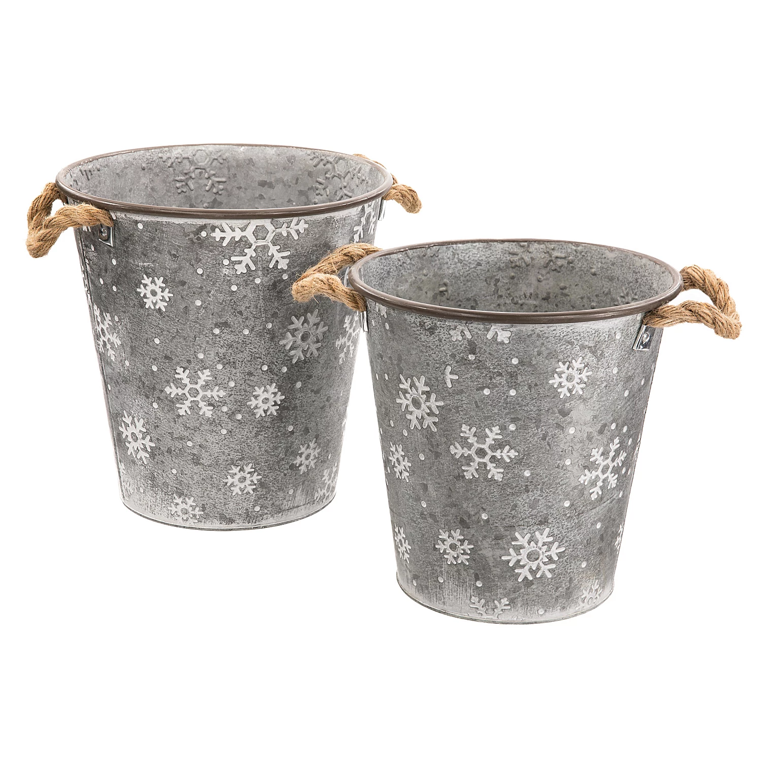 Cache-pots en zinc, 26 et 29 cm, 2 pièces