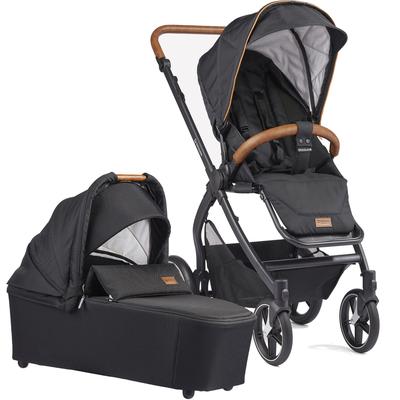 Kombi-Kinderwagen GESSLEIN "FX4 Soft+ mit Aufsatz Style, schwarz/cognac", Baby, schwarz (schwarz, cognac), Kinderwagen, mit Babywanne C3 und Babyschalenadapter
