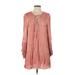 Entro Casual Dress - A-Line Tie Neck Long sleeves: Pink Solid Dresses - Women's Size Small