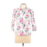 Lands' End Long Sleeve Button Down Shirt: White Floral Tops - Women's Size 8