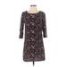 Eight Sixty Casual Dress - Shift Crew Neck 3/4 sleeves: Black Floral Dresses - Women's Size 3