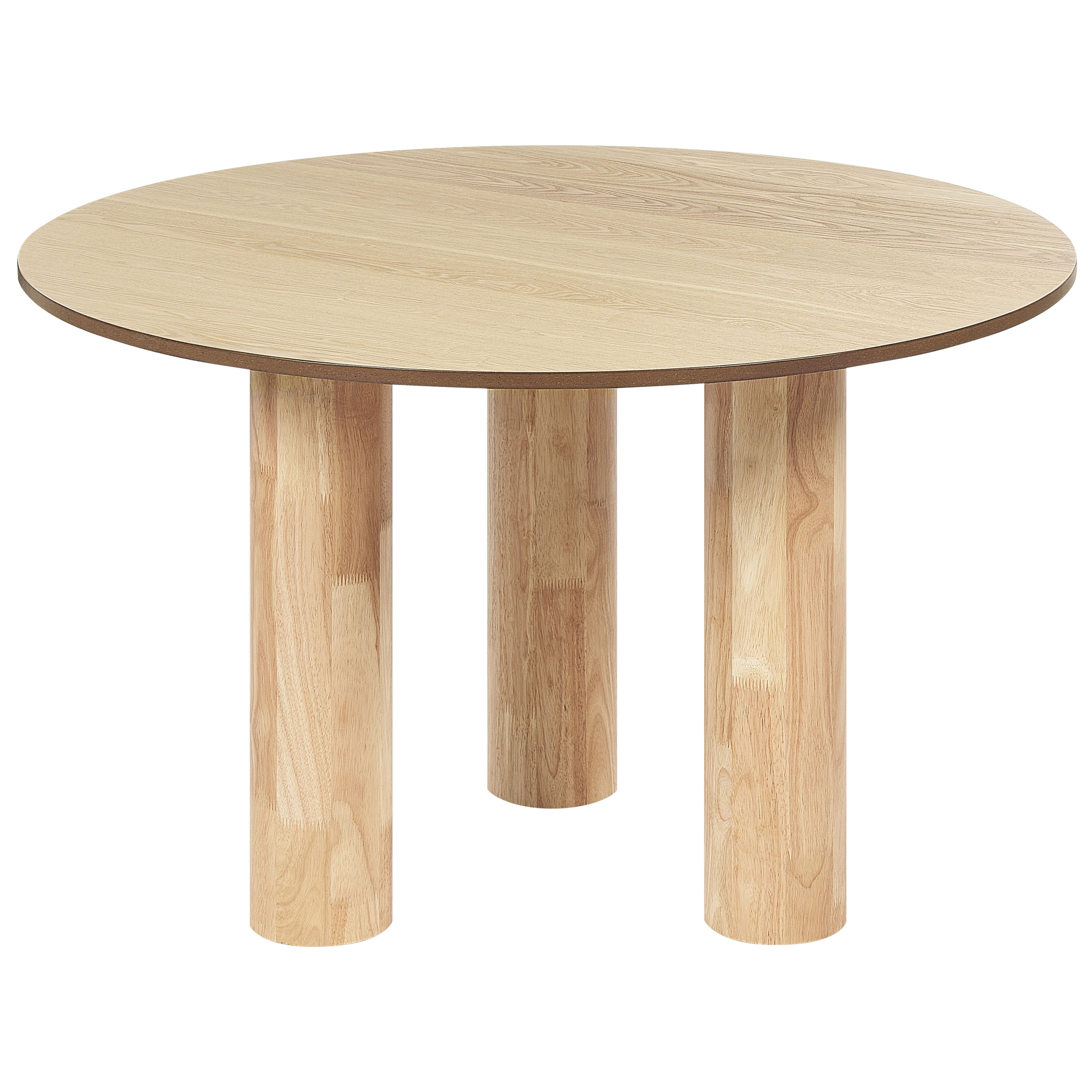 Esstisch Heller Holzfarbton MDF-Platte ⌀ 120 cm für 4 Personen Rund mit Holzgestell Modern Rustikal Wohnküche Esszimmer Küche Ausstattung Möbel