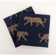 Navy Blue and Gold Leopard Fabric Cotton Napkins Set of 1, 2, 4, 6 or 8