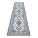 Shahbanu Rugs Vintage Look Kazak Geometric Design Ivory Runner Pure Wool Hand Knotted Oriental Rug (2'9" x 10'7") - 2'9" x 10'7"