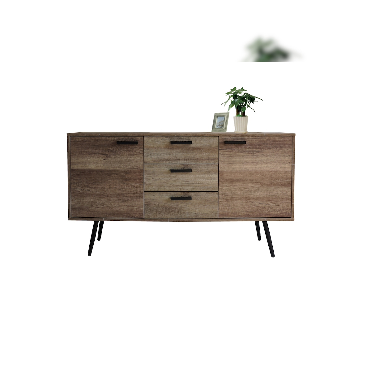 Möbilia Sideboard | 2 Türen,3 Schubladen | MDF mit strukturierter Dekorfolie | braun-schwarz | B106,5xT39xH77cm|25020095 Image