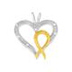 Women's Silver Two Toned Diamond Accent Heart-Ribbon Pendant Necklace by Haus of Brilliance in Silver Gold