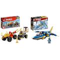 LEGO 71789 NINJAGO Verfolgungsjagd Set mit Kais Flitzer und Ras' Motorrad & 71784 NINJAGO Jays Donner-Jet EVO, Aufrüstbares Ninja Spielzeug-Flugzeug