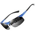 DUCO Men's Sports Polarized Driving Carbon Fiber Sunglasses for Men UV400 Protection DC8277 (Blue Frame Grey Lens)