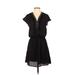 Shein Casual Dress - Mini V-Neck Short sleeves: Black Solid Dresses - Women's Size X-Small