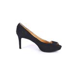 Liz Claiborne Heels: Pumps Stilleto Cocktail Party Black Print Shoes - Women's Size 8 - Peep Toe