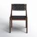 Birch Lane™ Hedley Teak & Woven Full Grain Leather Side Chair Wood/Upholstered/Genuine Leather in Black/Brown | 33 H x 21 W x 17 D in | Wayfair