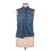 Velvet Heart Sleeveless Button Down Shirt: Blue Tops - Women's Size Medium