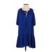 Amanda Uprichard Casual Dress - DropWaist Tie Neck 3/4 sleeves: Blue Print Dresses - Women's Size Small