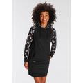 Sweatkleid KANGAROOS, Damen, Gr. 38, N-Gr, schwarz, angeraute Sweatware, Obermaterial: 80% Baumwolle, 20% Polyester, unifarben mit Farbeinsatz, geblümt, bedruckt, kontrastfarbene Details, casual, figurumspielend mini, Langarm Rippbündchen, Kleider,...