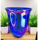 One Of A Kind Blue Art Glass Vase Bowl Signed Art Glass