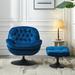 Velvet Upholstered Swivel Lounge Chair with Ottoman, Chair with Botton-Tufted Back, Padded Seat and Black Metal Base