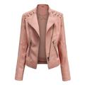 Licupiee Women Faux Leather Jacket Long Sleeve Lapel Zip Up Moto Biker Short Coat with Pockets