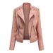 Licupiee Women Faux Leather Jacket Long Sleeve Lapel Zip Up Moto Biker Short Coat with Pockets