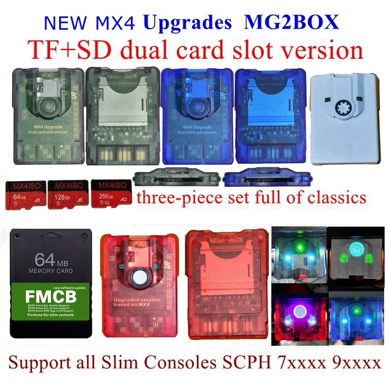 PS2 MX4 Dual Slot Edition MG2BOX TF SD-Kartenadapter für PS2 +256G/128G/64G Combo + 128M Funtuna FMCB-Karte für Slim-Konsole