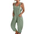 knqrhpse Jumpsuits For Women Wide Leg Pants For Women U Neck Sleeveless Jumpsuits Spaghetti Strap Baggy Overalls Harem Pants With Pocket Cargo Pants Women Green M