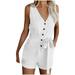 knqrhpse Jumpsuits For Women Shorts For Women Bow Shorts Jumpsuits Shorts Womens V Pocket Wide Rompers Sleeveless Neck Pants For Women White 4XL