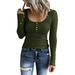 knqrhpse Crop Tops Womens Tops Women Long Sleeve Button Down Slim Fit Tops Scoop Neck Ribbed Knit Shirts Hoodies For Women Army Green L