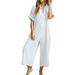 knqrhpse Jumpsuits For Women Wide Leg Pants For Women Women Summer Short Sleeve Button Down Pockets Jumpsuits Rompers Pants For Women White M