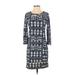 BCBGMAXAZRIA Casual Dress - Shift: Blue Acid Wash Print Dresses - Women's Size 2X-Small