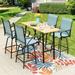 Summit Living Outdoor Swivel Bar Stool Dining Set of 5 4 Patio High-Back Height Chairs and 1 Metal Bar Table Black & Aqua