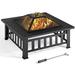 Fire Pit 34In Outdoor Wood Burning Fire Pits Square Fire Pit Table With Screen Mesh Cover For Outside Patio Camping