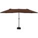 14.7 Ft Patio Outdoor Double-Sided Umbrella Large Market Ventilation Aluminum Crank For Porch Deck Backyard And Pool (14.7 Ft Patio Double-Sided Umbrella With Base Coffee)