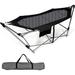 Portable Folding Hammock Lounge Camping Bed With Hammock Stand Indoor & Outdoor Hammock W/Side Pocket Anti-Tip Buckles & Iron Stand For Camping Outdoor Patio Yard Beach (Black)