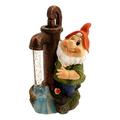Garden Gnome With Solar Light LED Water Pump (10 in tall) Resin Garden Statue Figurine For Outdoor Patio Yard Decor Statues Green Shirt