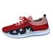 ZIZOCWA Women S Casual Sports Shoes Knitted Mesh Star Printing Colorblock Walking Socks Shoes Breathable Lace Up Slip On Tennis Shoe Red Size41